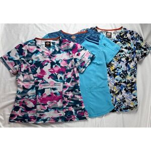 Lot of 3 Dickies Women V Neck Short Sleeve Scrub Tops SZ M pockets